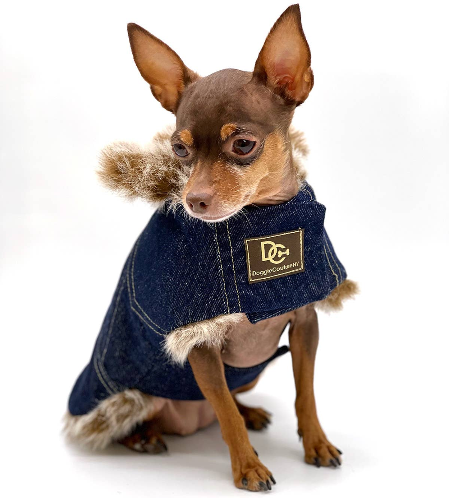 DCNY Faux Fur Denim Dog Coat