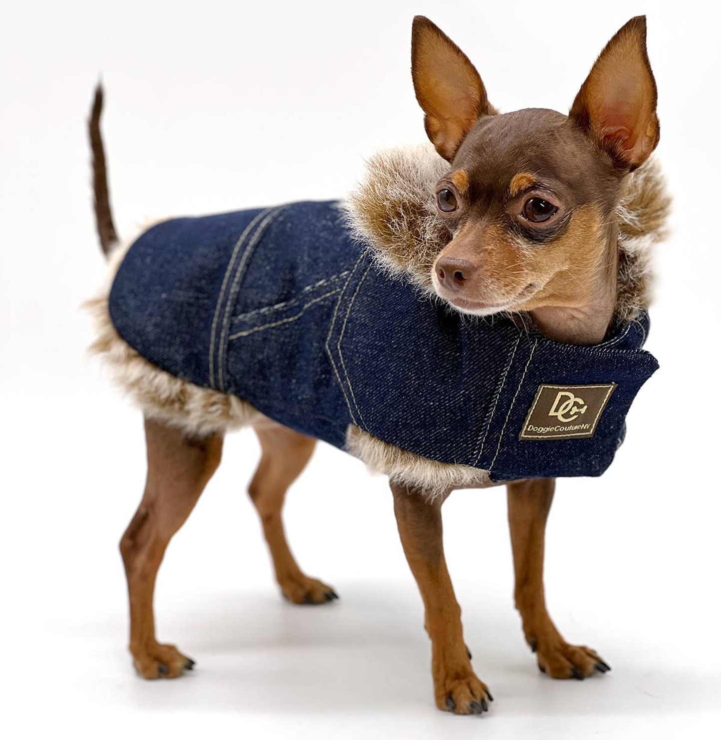 DCNY Faux Fur Denim Dog Coat