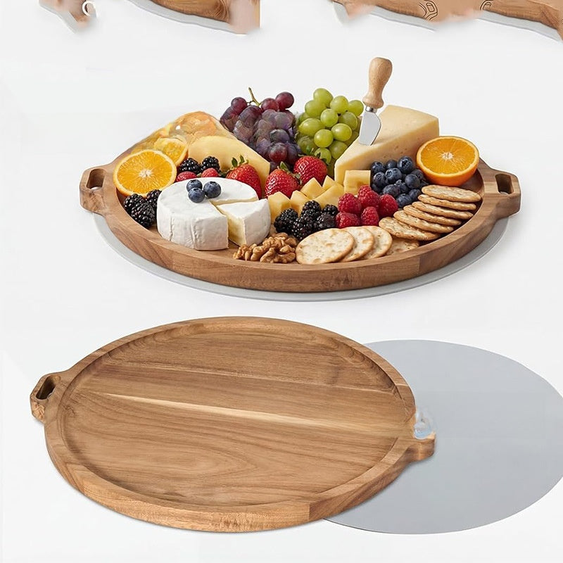 Solid Wood Oval Serving Tray with Handle Modern Decorative Tea Coffee Display Platter
