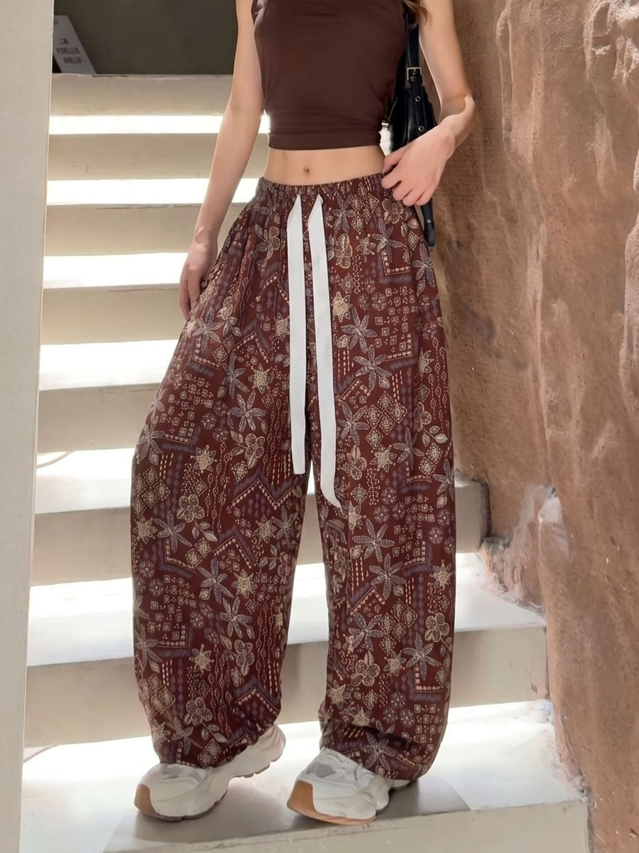 Women's artistic print wide-leg casual pants with elastic waist, photo 3