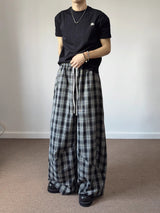 American Retro Loose Fit Plaid Trousers