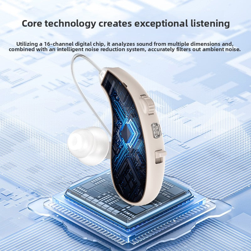 Rechargeable Digital Behind-The-Ear Hearing Aid with Noise Reduction and Type-C Charging for Elderly Adults
