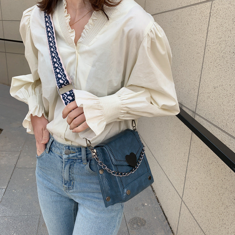 Women Textured PU Leather Small Square Crossbody Bag with Wide Shoulder Strap