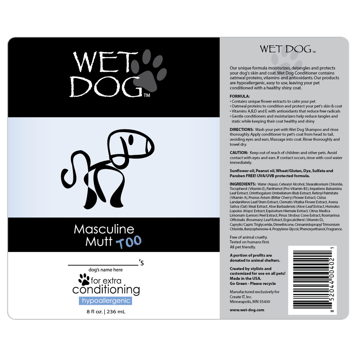Wet Dog Masculine Mutt Calming Dog Conditioner