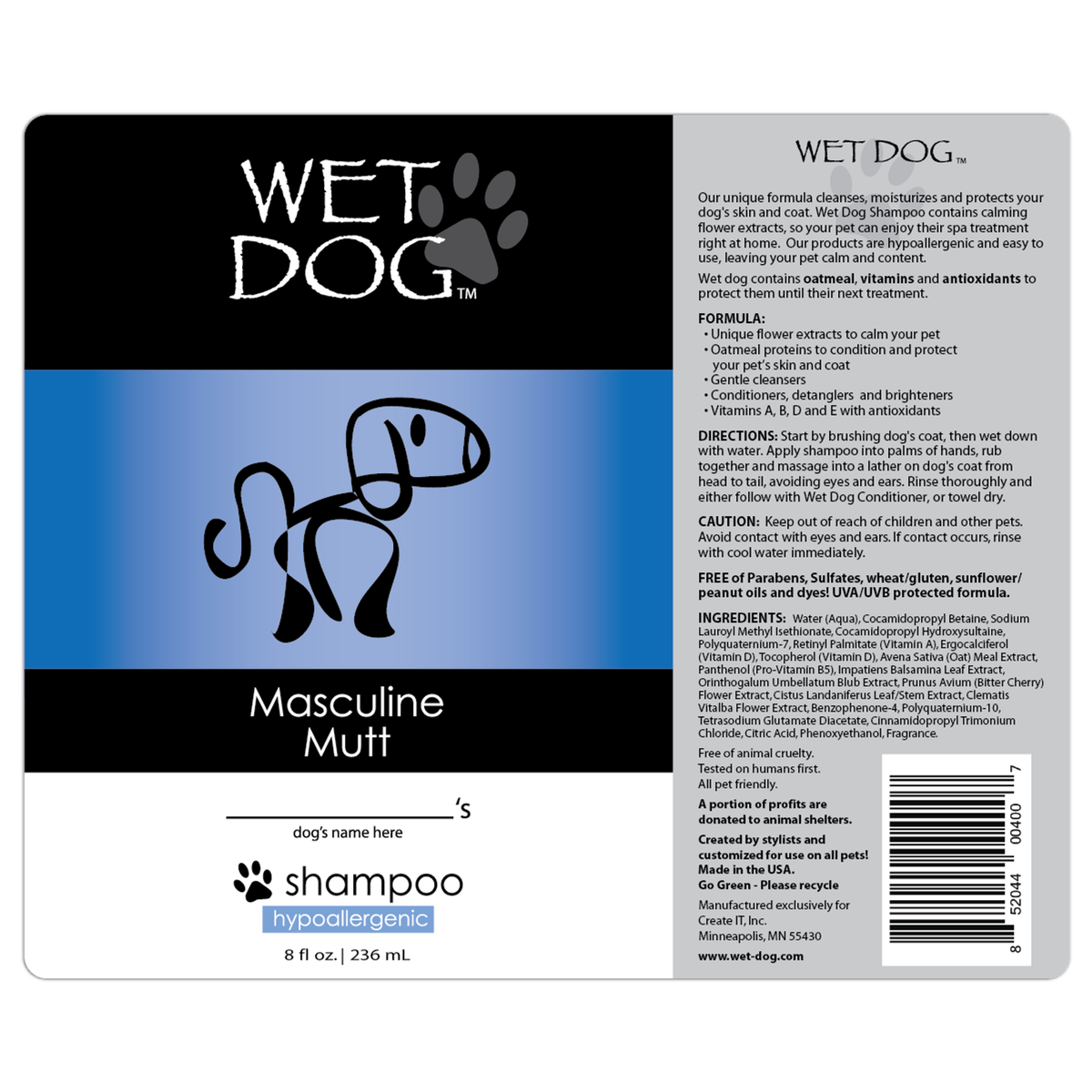 Wet Dog Masculine Mutt Calming Dog Shampoo
