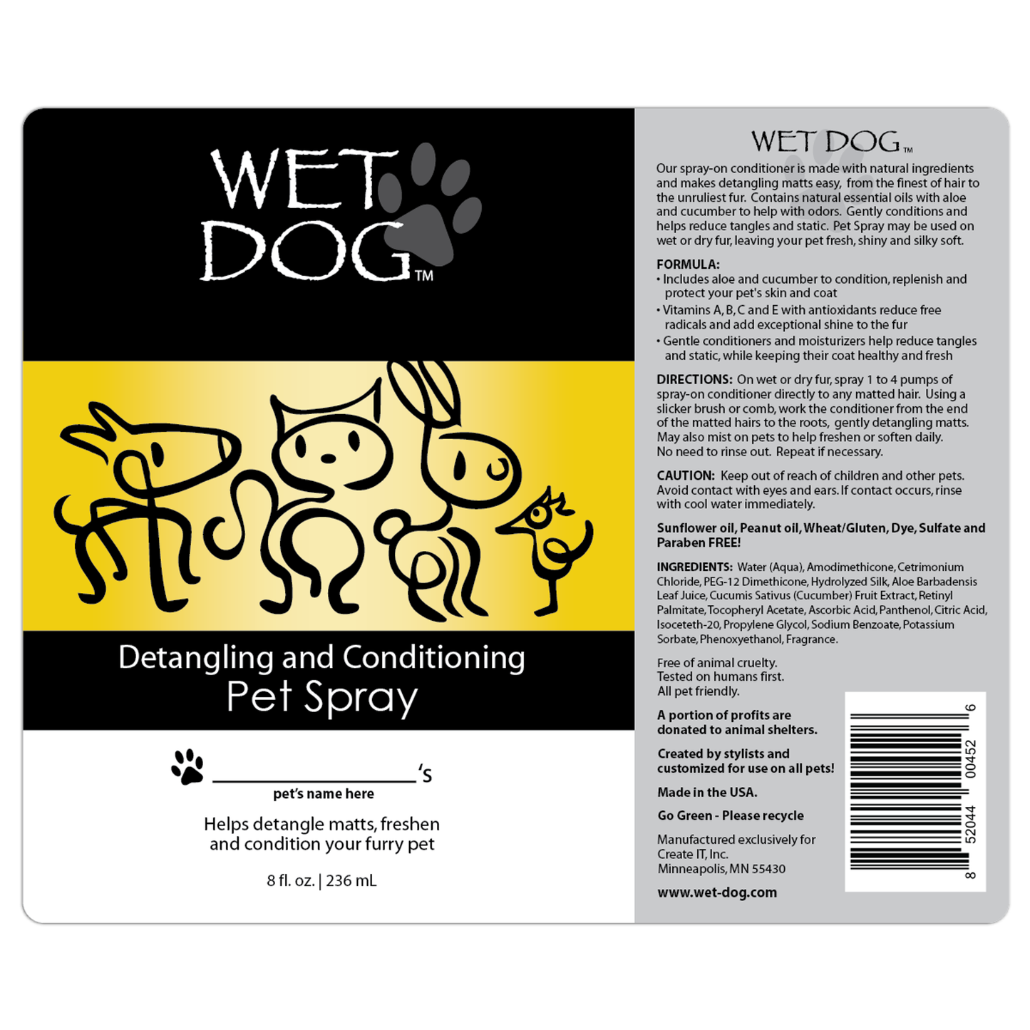 Wet Dog Detangling & Conditioning Pet Spray