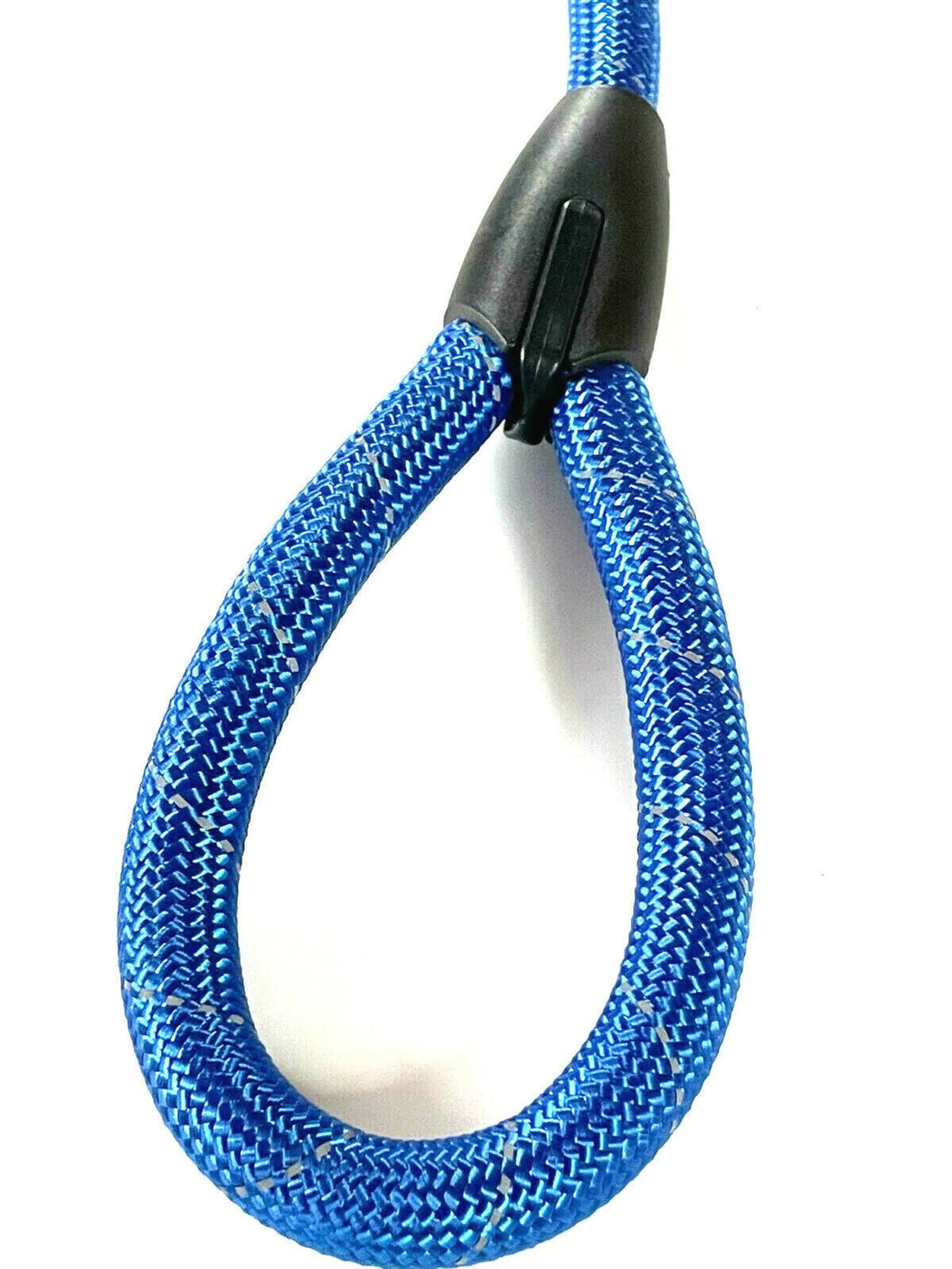 Blue heavy duty reflective nylon dog leash, coiled
