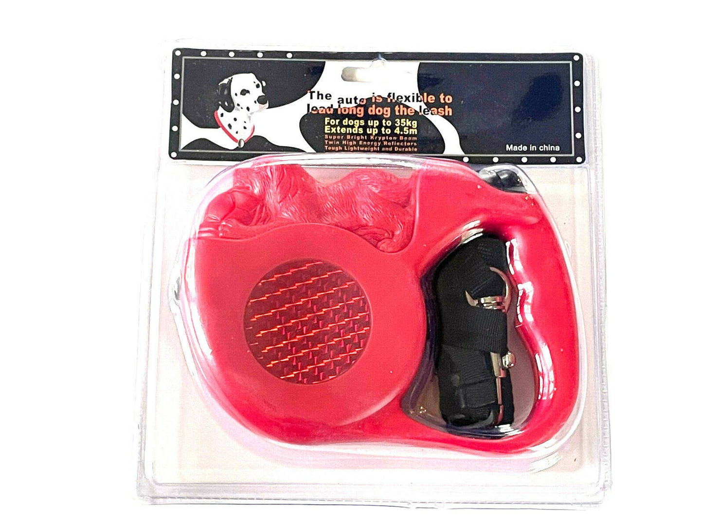Reflective Retractable Dog Leash 4.5m Red up to 77 lbs
