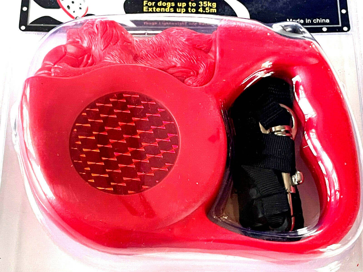 Reflective Retractable Dog Leash 4.5m Red up to 77 lbs