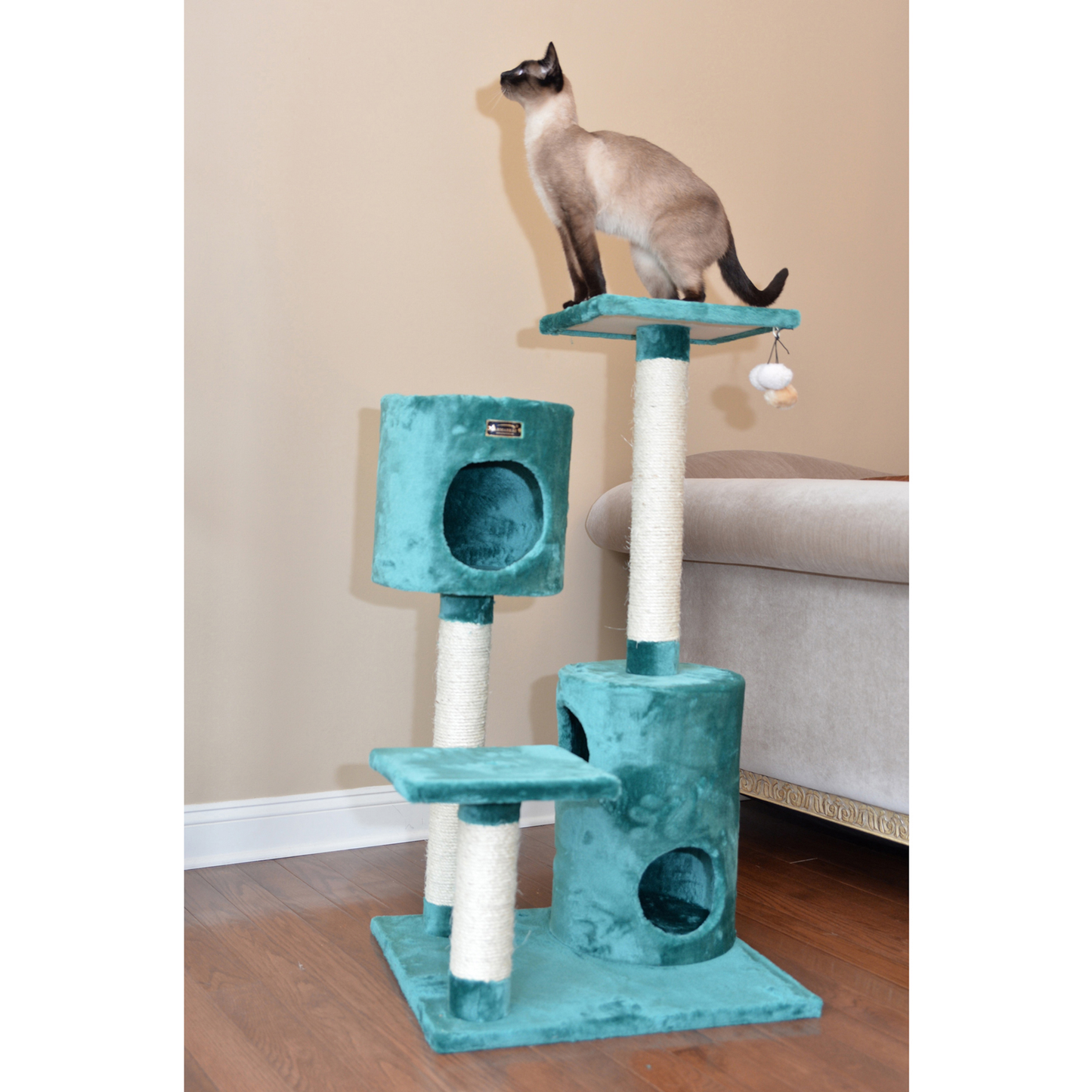 Armarkat Real Wood 43-Inch Green Cat Tree, 2 Condos