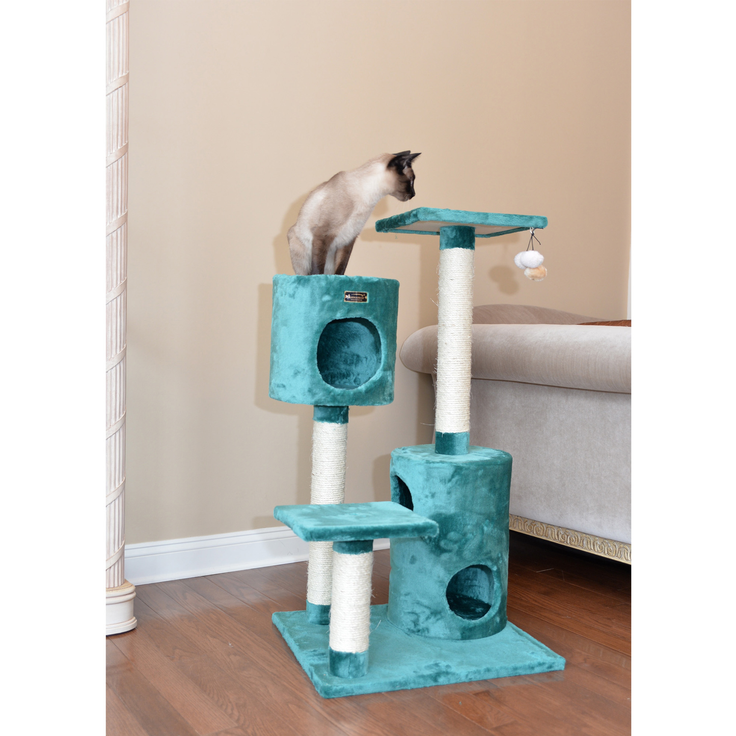 Armarkat Real Wood 43-Inch Green Cat Tree, 2 Condos
