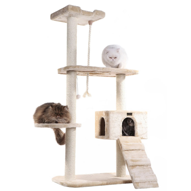 Armarkat 58-inch sisal cat tree in beige, front view