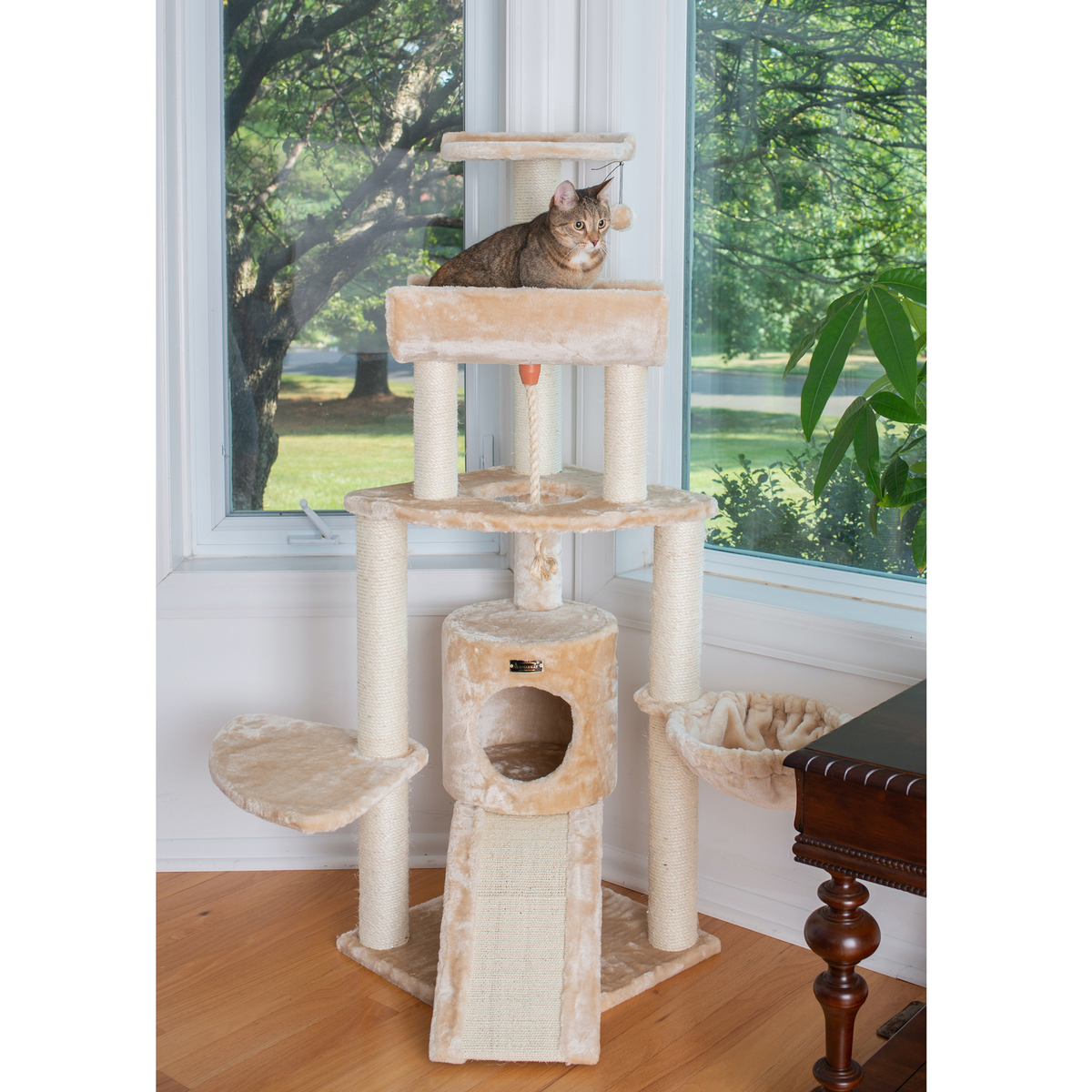 Armarkat Real Wood Spacious Thick Fur Cat Tower With Lounge