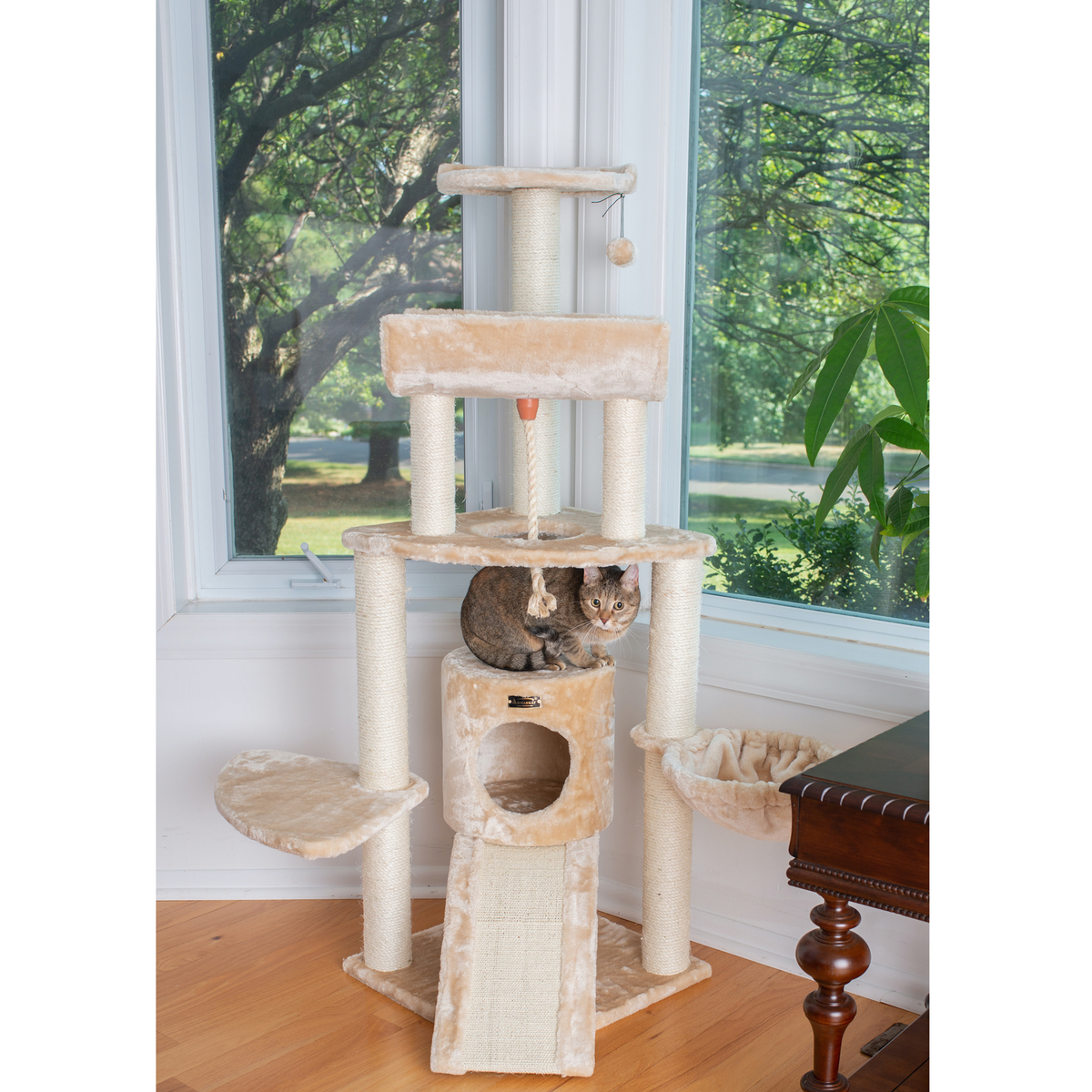 Armarkat Real Wood Spacious Thick Fur Cat Tower With Lounge
