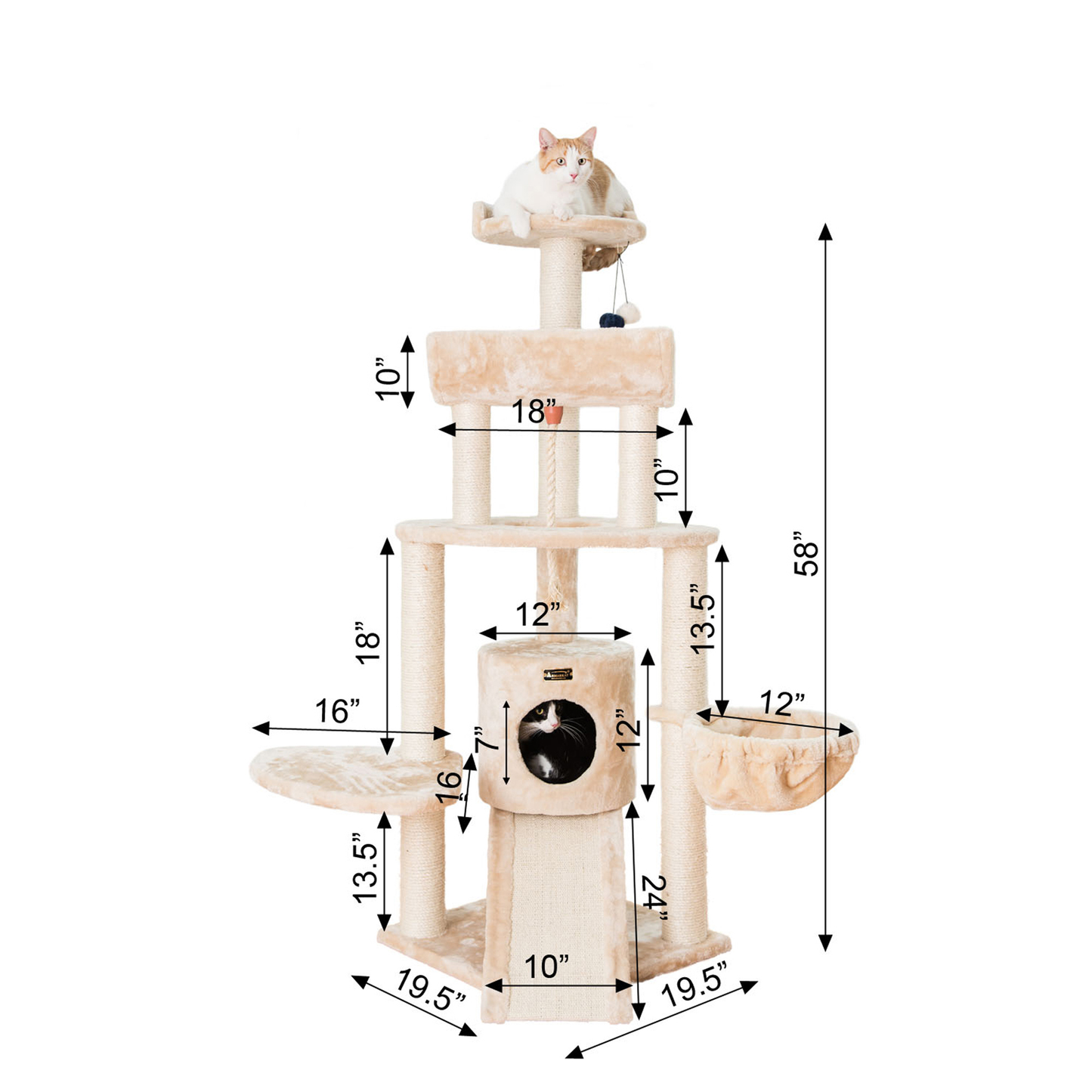 Armarkat Real Wood Spacious Thick Fur Cat Tower With Lounge