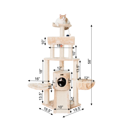 Armarkat Real Wood Spacious Thick Fur Cat Tower With Lounge