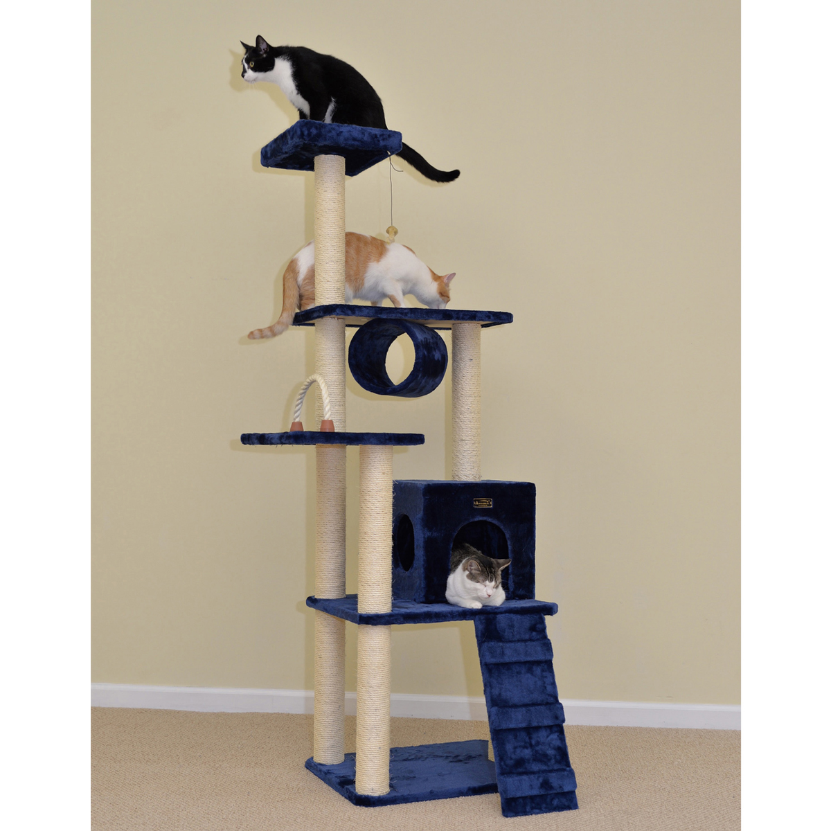 Armarkat Real Wood 70-Inch Navy Multi-Level Cat Tower