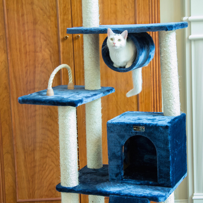 Armarkat Real Wood 70-Inch Navy Multi-Level Cat Tower