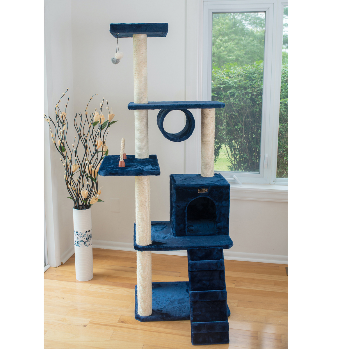 Armarkat Real Wood 70-Inch Navy Multi-Level Cat Tower