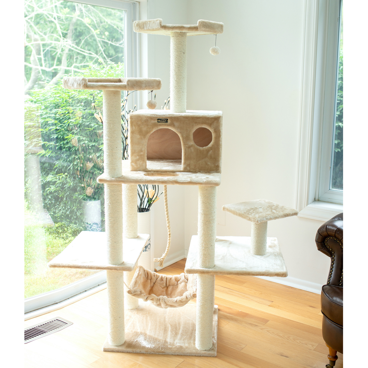 Armarkat Real Wood 72-Inch Beige Cat Tower, Scratching Post