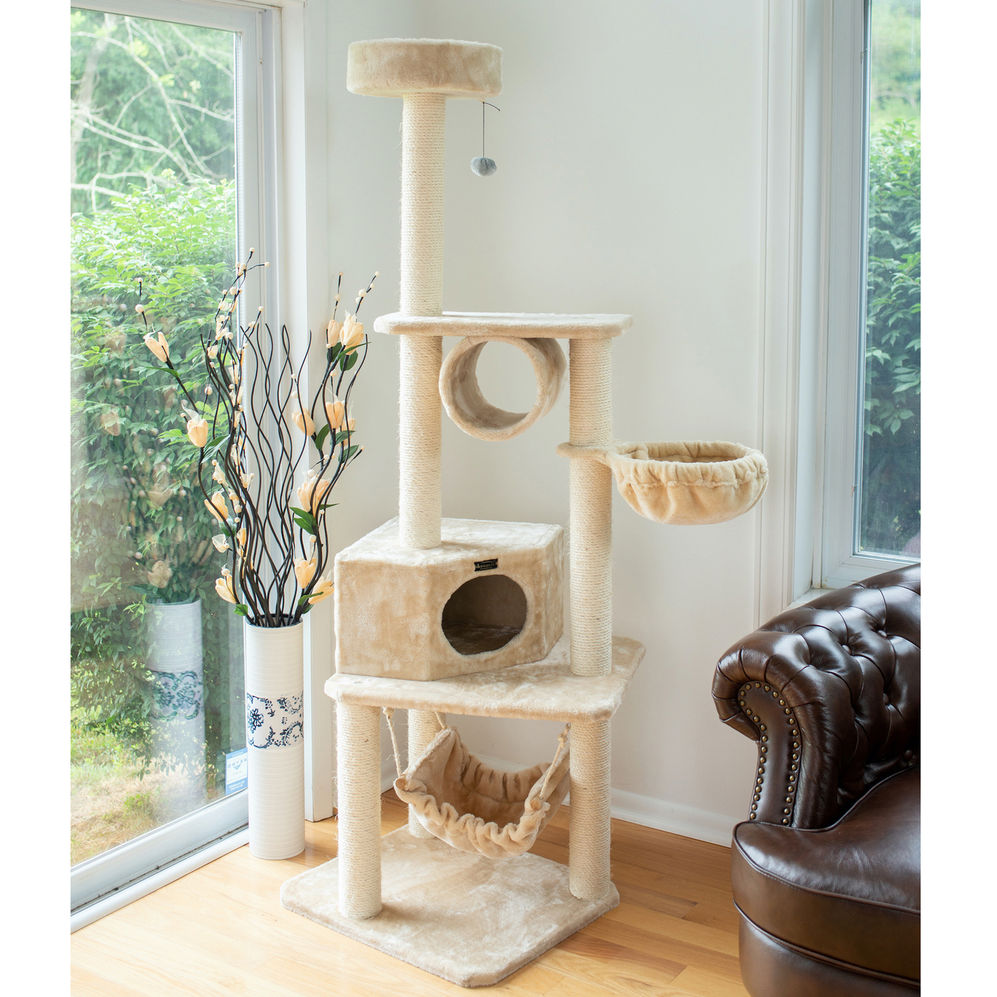 Armarkat Real Wood Beige Classic Cat Tower with Basket