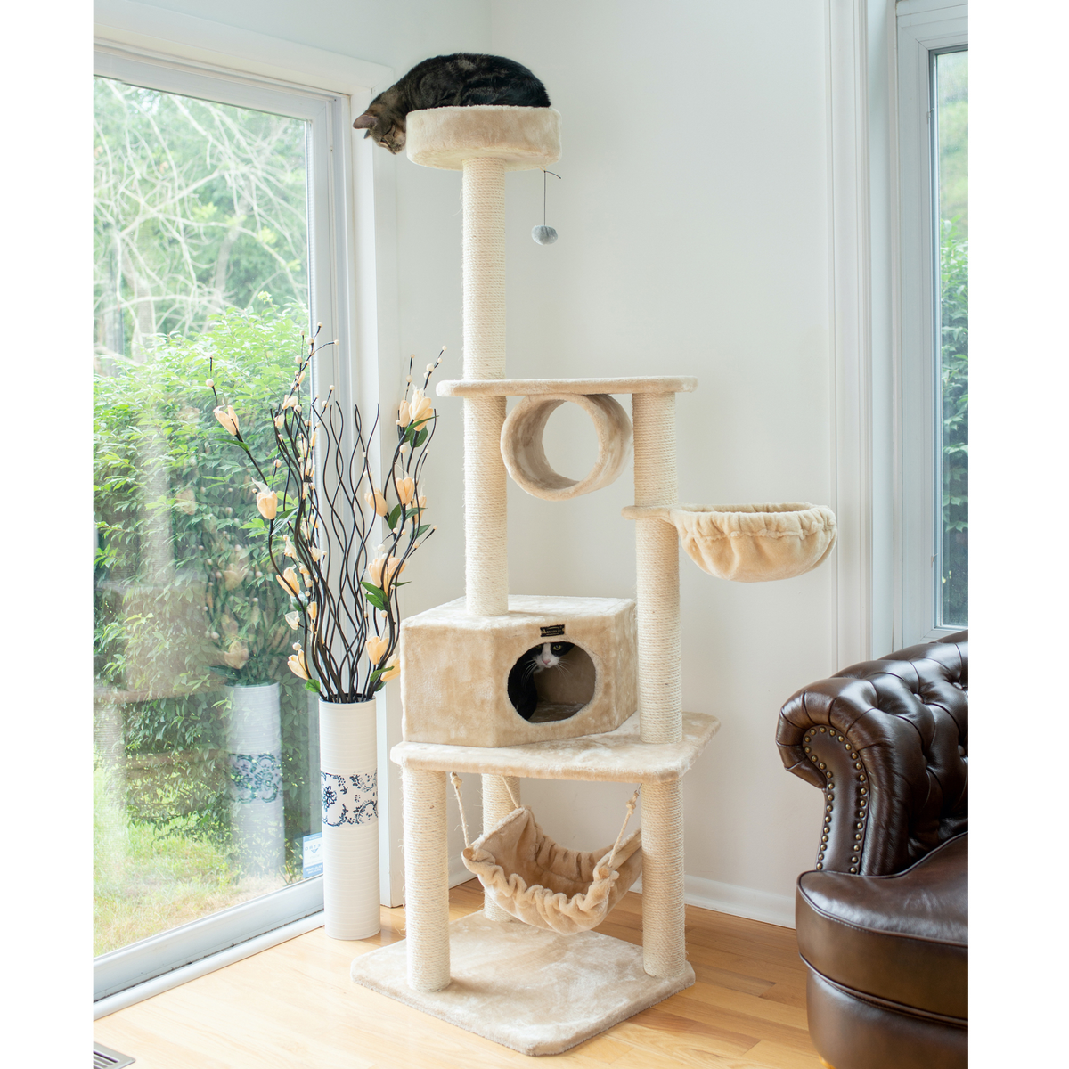 Armarkat Real Wood Beige Classic Cat Tower with Basket