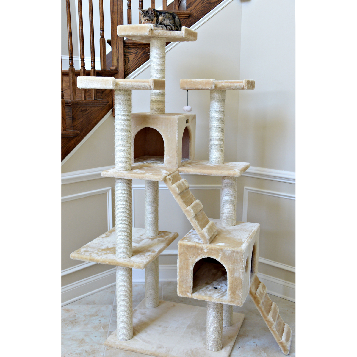 Armarkat Real Wood Beige Classic Cat Tower with Basket