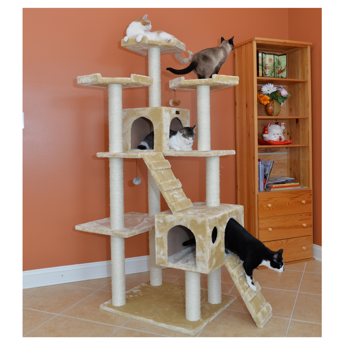 Armarkat Real Wood Beige Classic Cat Tower with Basket