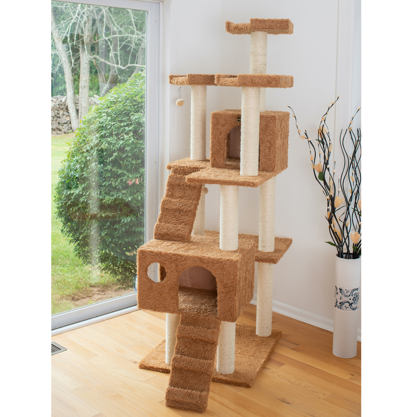 Armarkat Real Wood 74-Inch Ocher Brown Cat Tree, 2 Condos