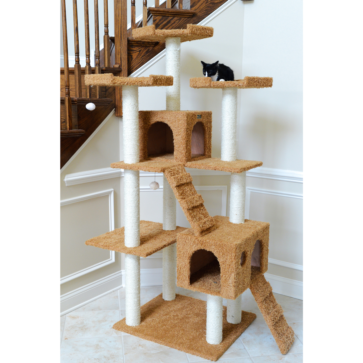 Armarkat Real Wood 74-Inch Ocher Brown Cat Tree, 2 Condos