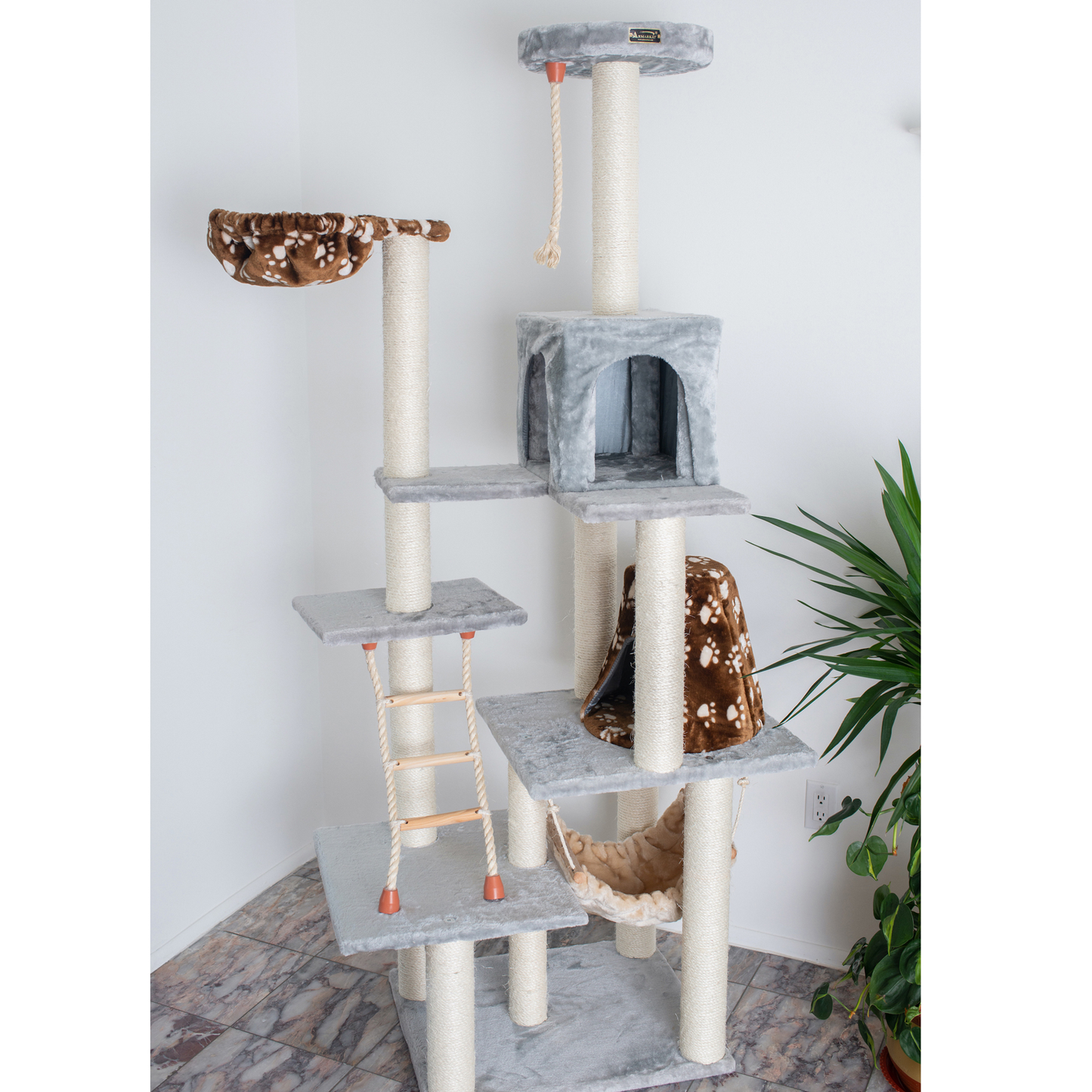 Armarkat Real Wood 78-Inch Beige & Grey Cat House Tower