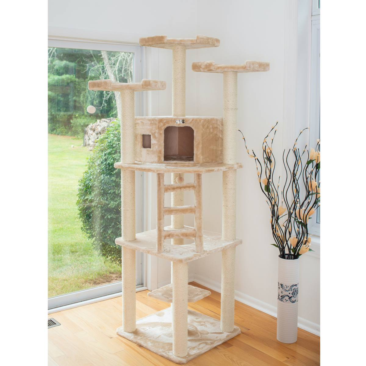 Armarkat Multi-Function Real Wood Cat Tower, Beige