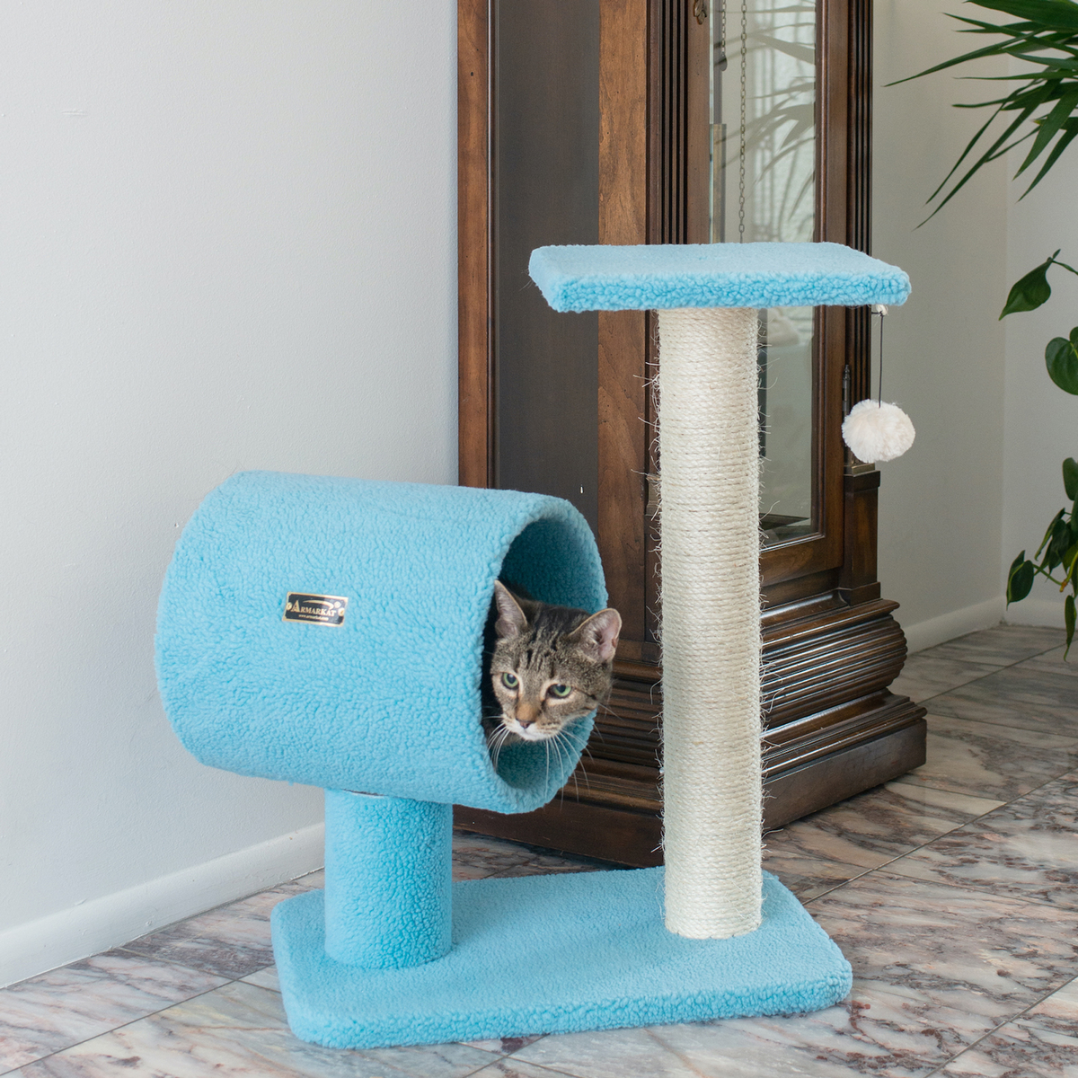 Armarkat Sky Blue 25" Cat Tree with Real Wood Scratcher