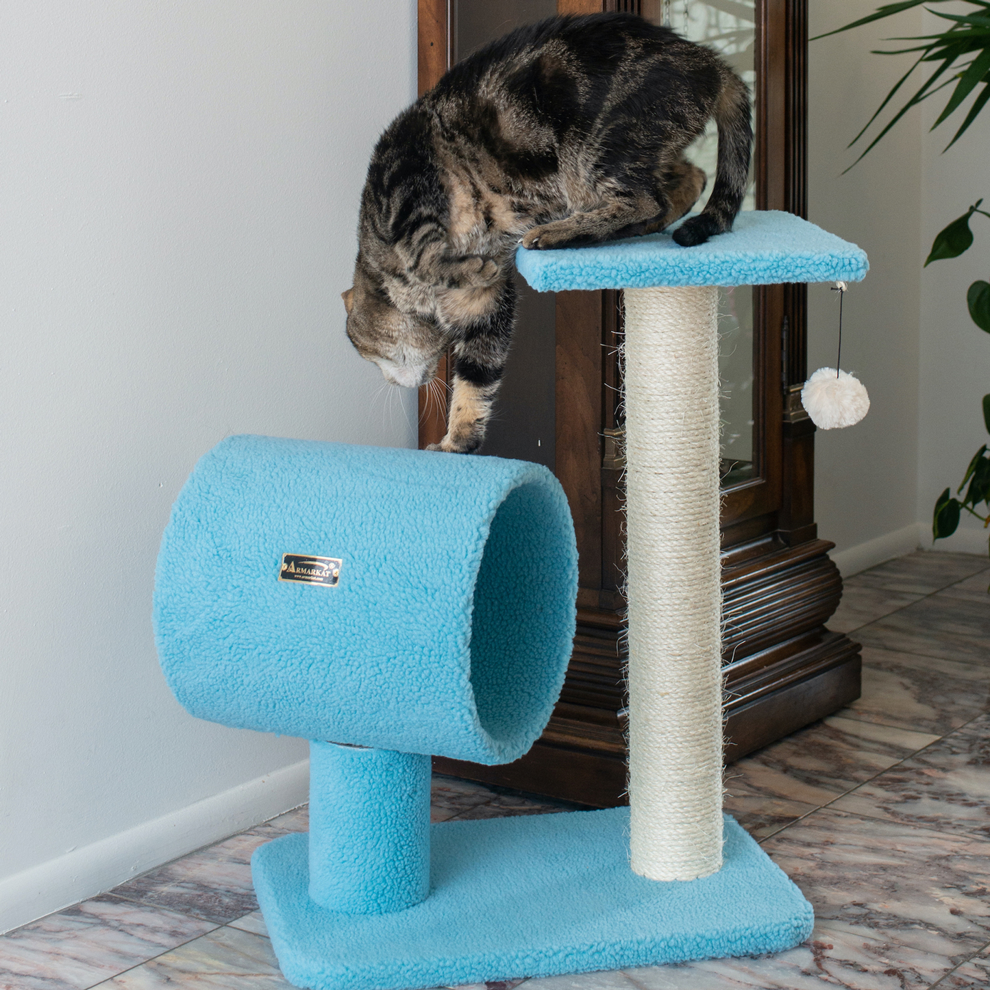 Armarkat Sky Blue 25" Cat Tree with Real Wood Scratcher
