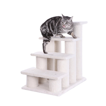 Real Wood 38 Inch Ivory Cat Step Stairs and Scratcher, side view