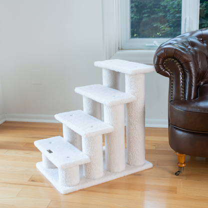 Armarkat Real Wood 4-Step Carpeted Cat Stairs with Scratchers