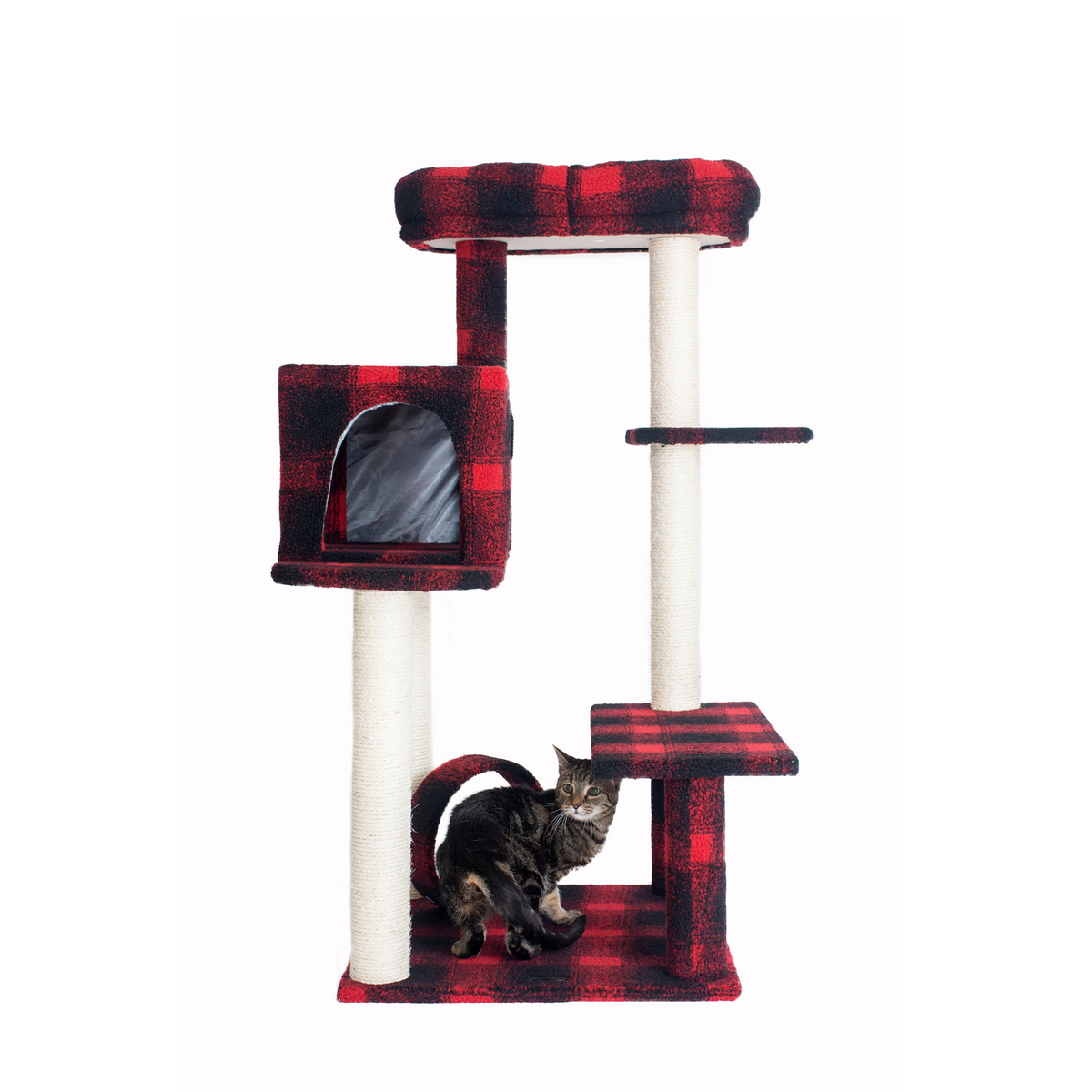 Armarkat Real Wood 50-Inch Plaid Cat Tree with Veranda