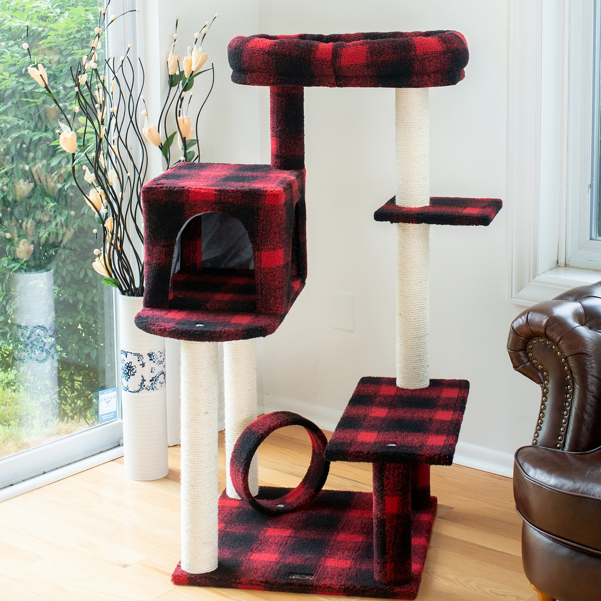 Armarkat Real Wood 50-Inch Plaid Cat Tree with Veranda