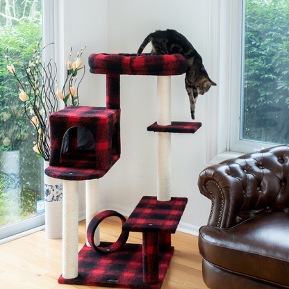 Armarkat Real Wood 50-Inch Plaid Cat Tree with Veranda