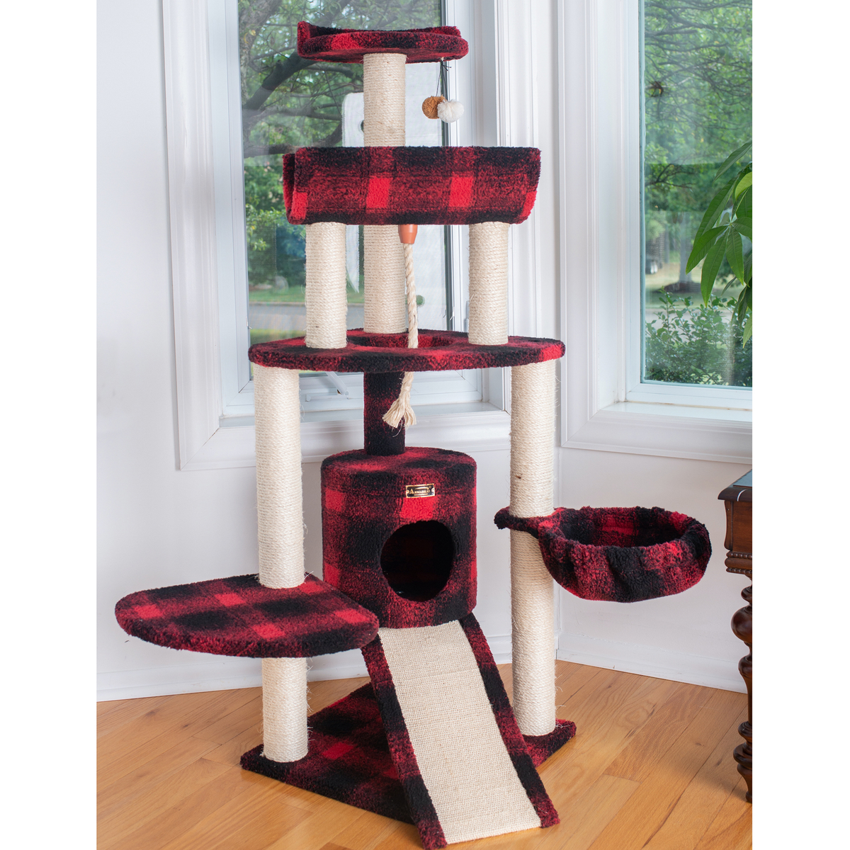 Armarkat Real Wood Spacious Thick Fur Cat Tower With Lounge