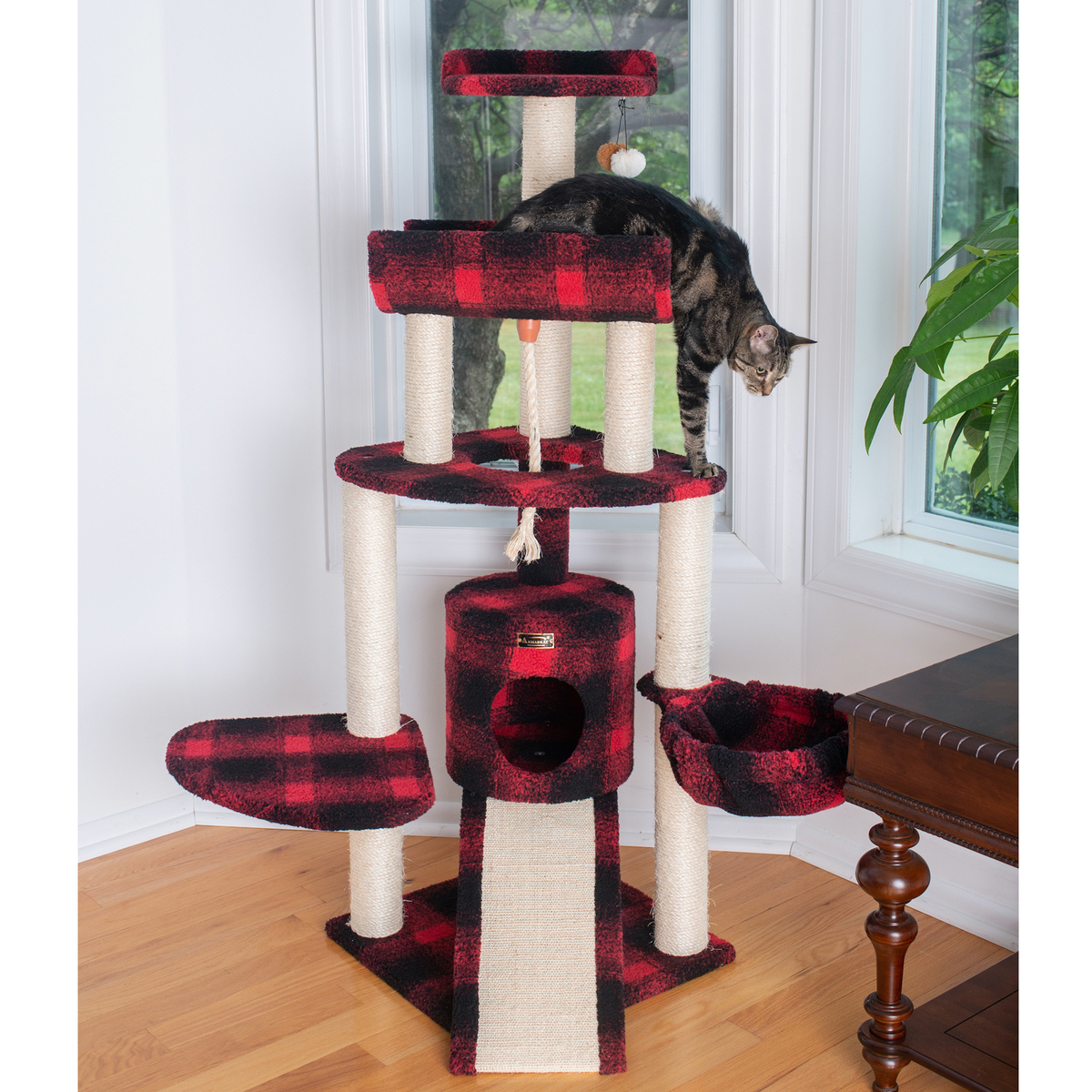Armarkat Real Wood Spacious Thick Fur Cat Tower With Lounge