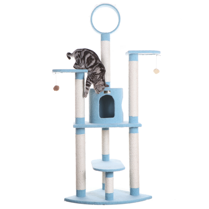 Armarkat Real Wood 65-Inch Sky Blue 5-Level Cat Tree