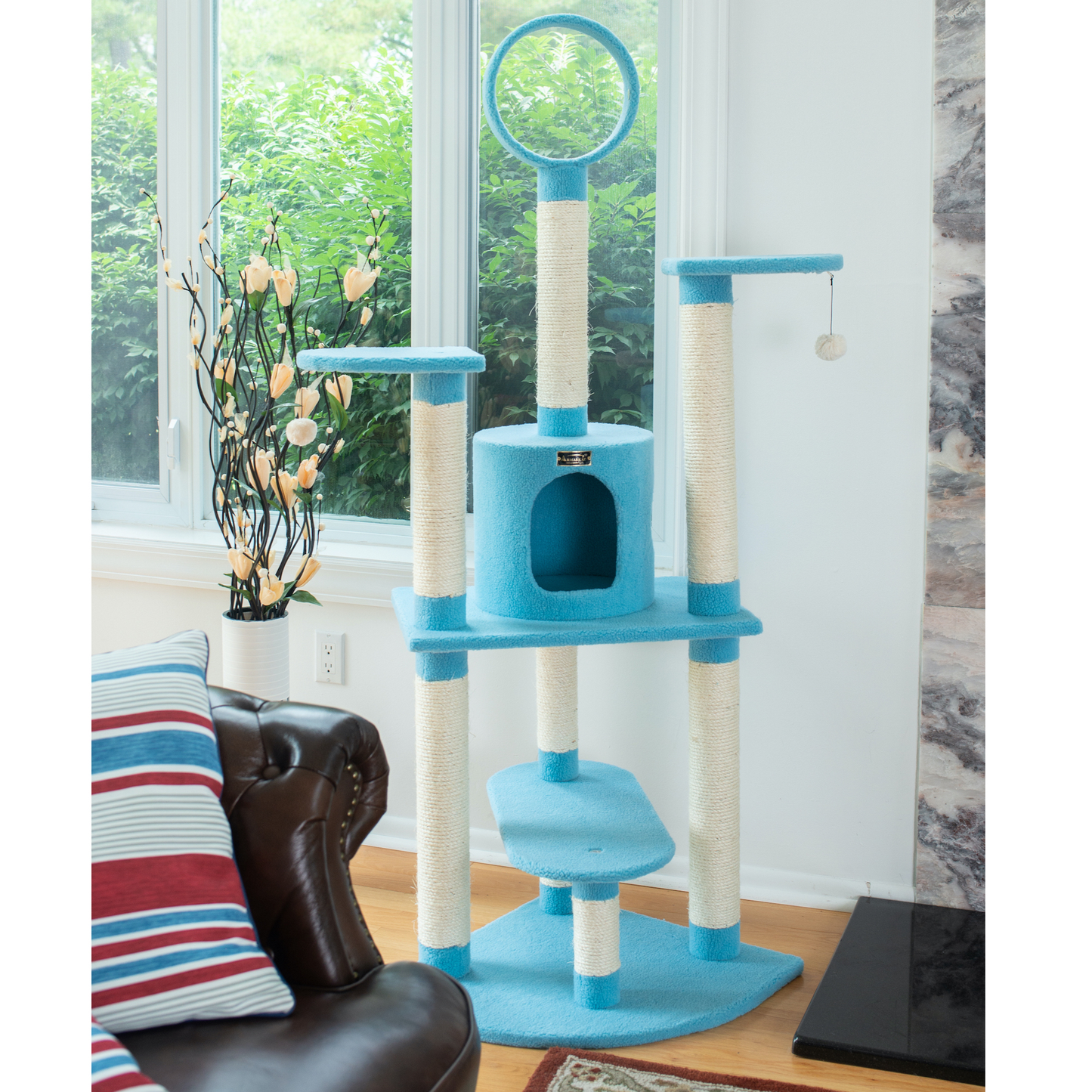 Armarkat Real Wood 65-Inch Sky Blue 5-Level Cat Tree