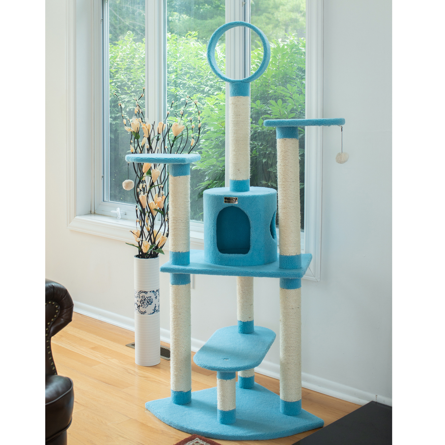 Armarkat Real Wood 65-Inch Sky Blue 5-Level Cat Tree