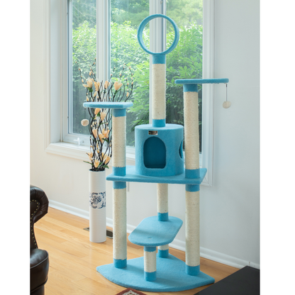 Armarkat Real Wood 65-Inch Sky Blue 5-Level Cat Tree