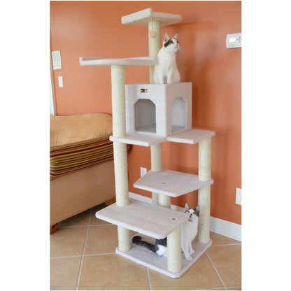 Real Wood B6802 Classic Cat Tree In Ivory 6 Levels Condo