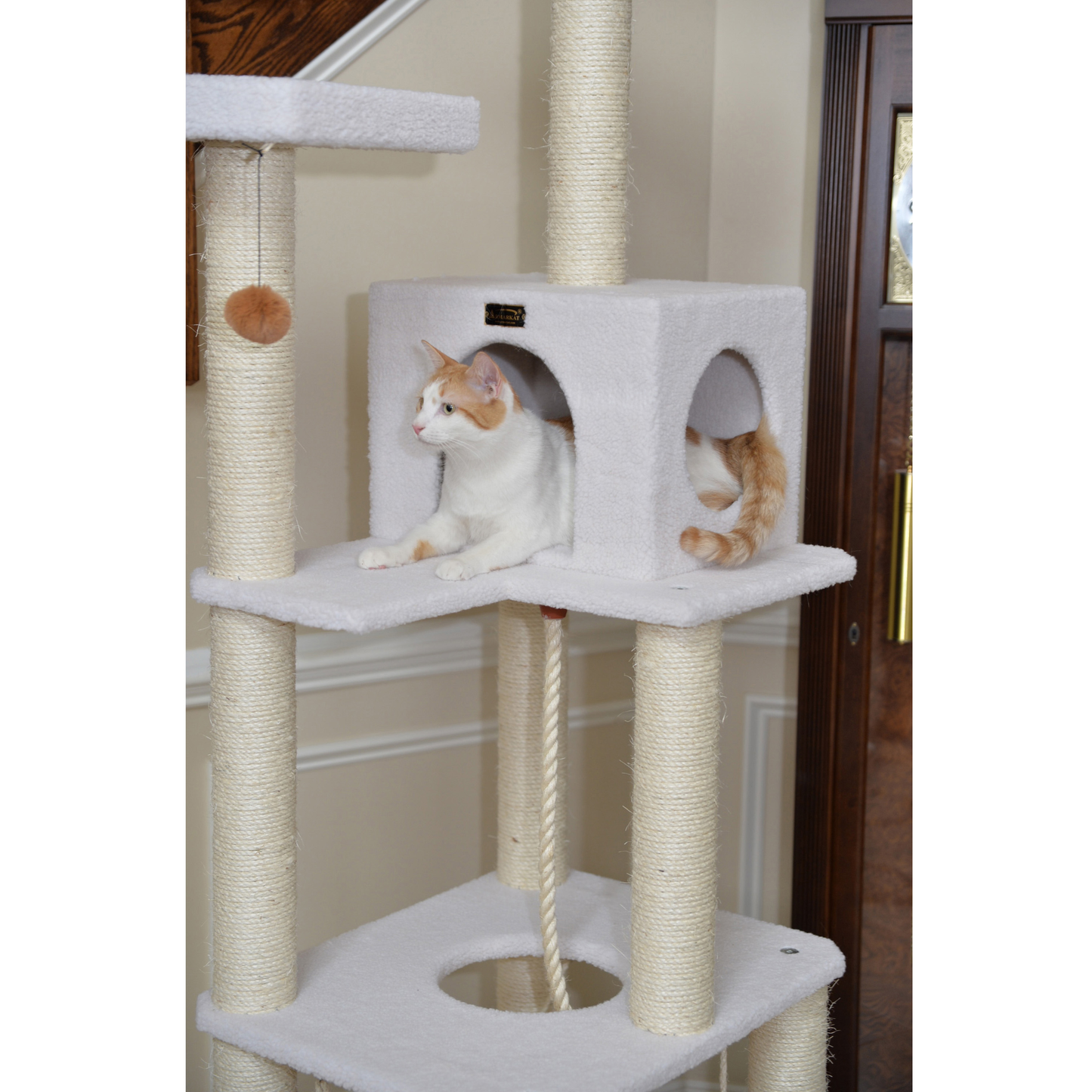 Armarkat Real Wood 73-Inch Ivory Cat Tree with Rope Swing