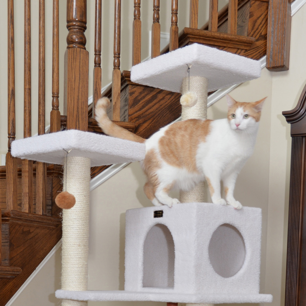 Armarkat Real Wood 73-Inch Ivory Cat Tree with Rope Swing