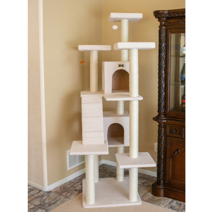 Armarkat Real Wood 77-Inch Ivory Cat Tree with 2 Condos