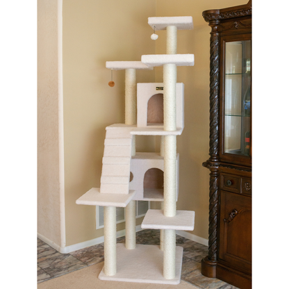 Armarkat Real Wood 77-Inch Ivory Cat Tree with 2 Condos